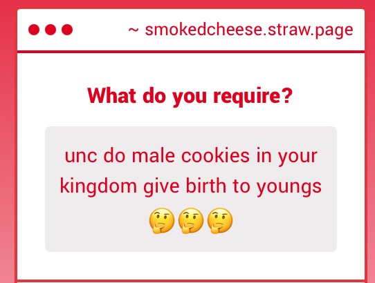 SmokedCheesez's tweet photo. No.
Every cookie knows that cookies reproduce asexually through the oven so this is a ridiculously idiotic question. 

As for the cheesebirds, however….. I cannot say… https://t.co/347Os8U5P0