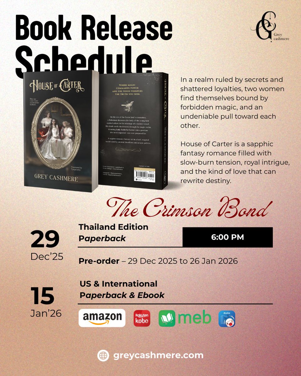 จากความฝัน สู่ความจริง
หนังสือของเรา กำลังจะเดินทางไปทั่วโลก..

นี่อาจเป็นเพียงก้าวแรก แต่เป็นก้าวที่สำคัญยิ่ง 
——
👑House of Carter: The Crimson Bond 

เตรียมเป็นเจ้าของโรมานซ์แฟนตาซีฉบับแปลภาษาอังกฤษ ที่ตราตรึงนักอ่านไทยมาแล้วนับพันเล่ม House of Carter: The Crimson Bond