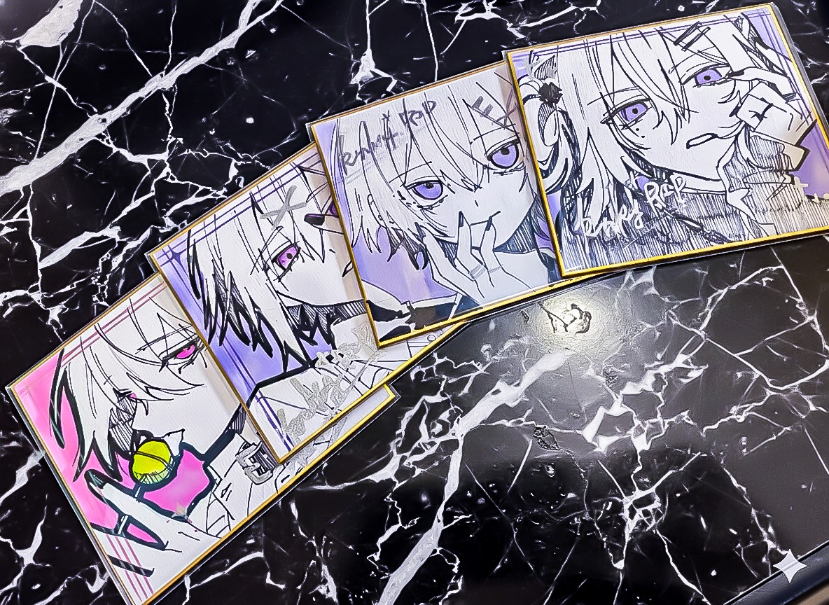 RIP2_'s tweet image. 2日目のグッズ

①直筆色紙 4種
各種10,000円
②チェキ風ステッカー(全4種)
ランダム2枚500円

上記を追加します！
よろしくお願いいたします✝️
#c107