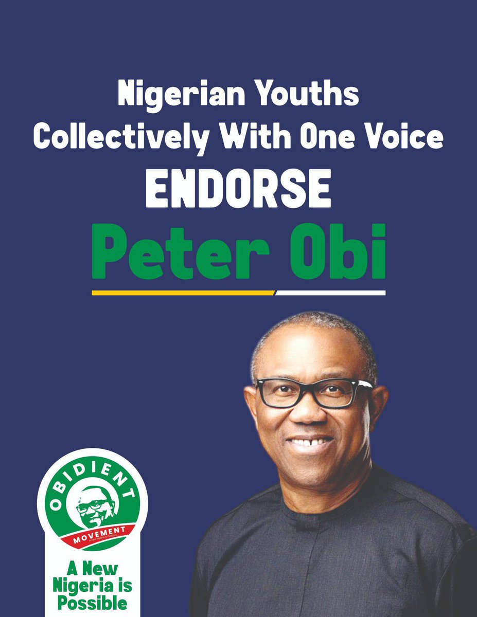 PO_GrassRootM's tweet photo. BREAKING: Nigerian youths have risen collectively, boldly, and with one unmistakable voice to endorse His Excellency Peter Obi ahead of 2027. https://t.co/8xkK7ysr5c