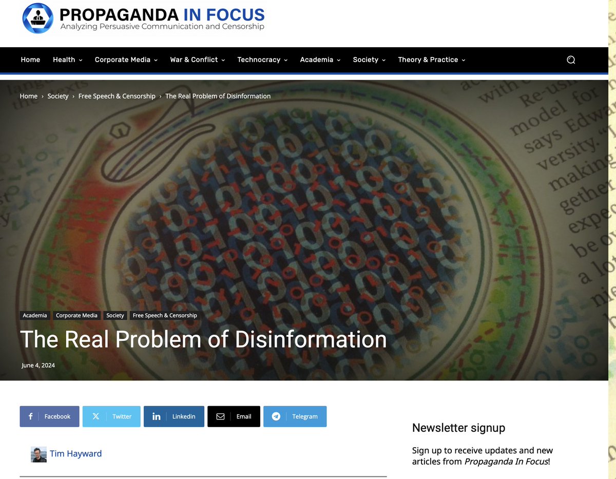 PiersRobinson1's tweet image. Through writing about 'disinformation' and 'malinformation' without understanding our own governments &amp;amp; elites are the biggest sources of propaganda, many academics helped lay the groundwork for this nightmarish new EU censorship regime. @Tim_Hayward_ @PropagandaFocus…