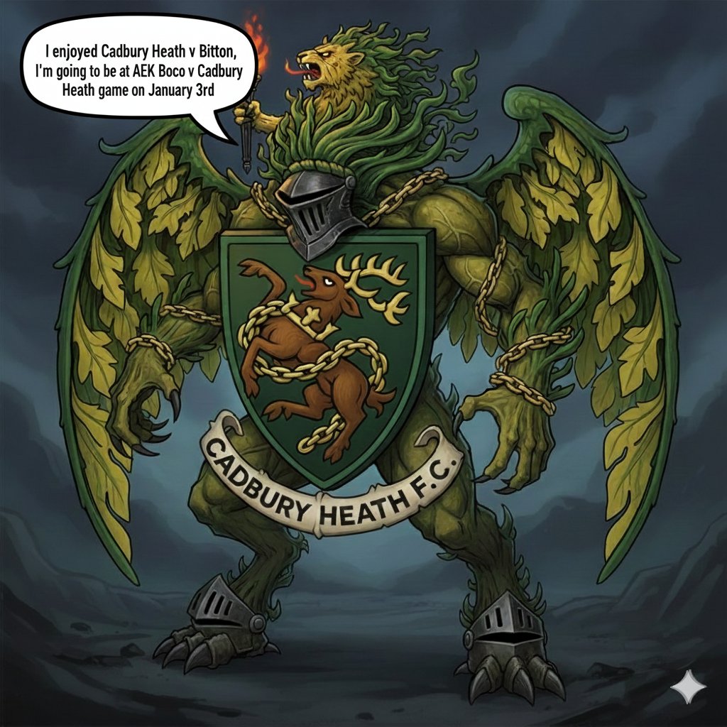 CadburyHeathFC's tweet photo. 🚨@CadburyHeathFC has now faced off and come through matches with two of our three local neighbours over Christmas, Longwell Green and Bitton- why not start the new year with us at AEK Boco? Just Like our club monster below has decided to do! January 3rd 15.00
#uth #goodmonster https://t.co/oJRPIypiXb