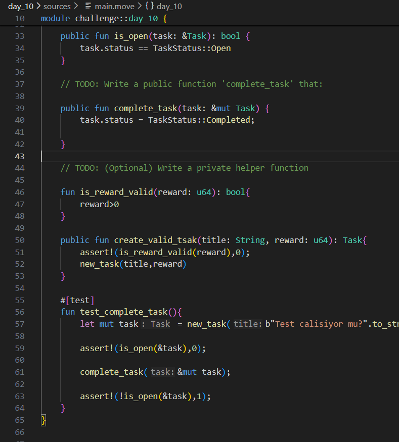 Day 10 / 21 #SuiChallenge ✅

Halfway point is almost here! 🚀 Today:

Public vs Private functions 🏢

State mutation with &amp;mut 🛠️

Implemented task completion logic Tests: PASS 🧪

10 days down, 11 to go! 🔥

#Sui #Move #Web3 #Blockchain #developer