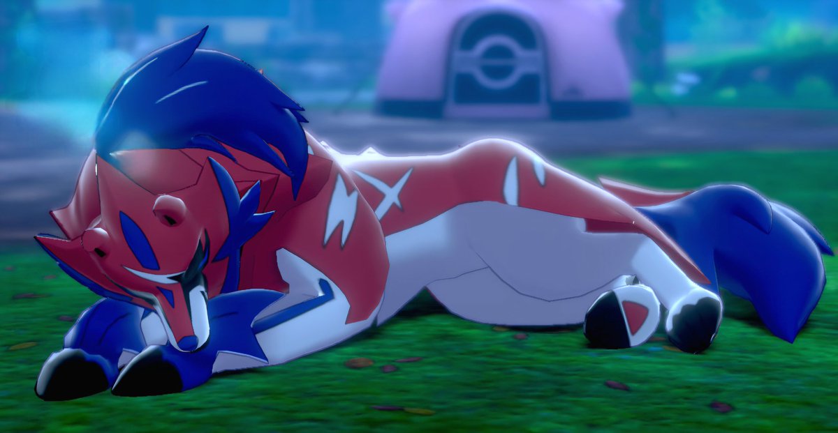 WolvesOfGalar's tweet image. [open interaction]

[both wolves are laying down below the arch at their shrine in the slumbering weald... the lake behind it shimmers brightly, even in the moonlight...

they are just resting, not sleeping...]

(imagine zaci laying like below, but against zamas side)