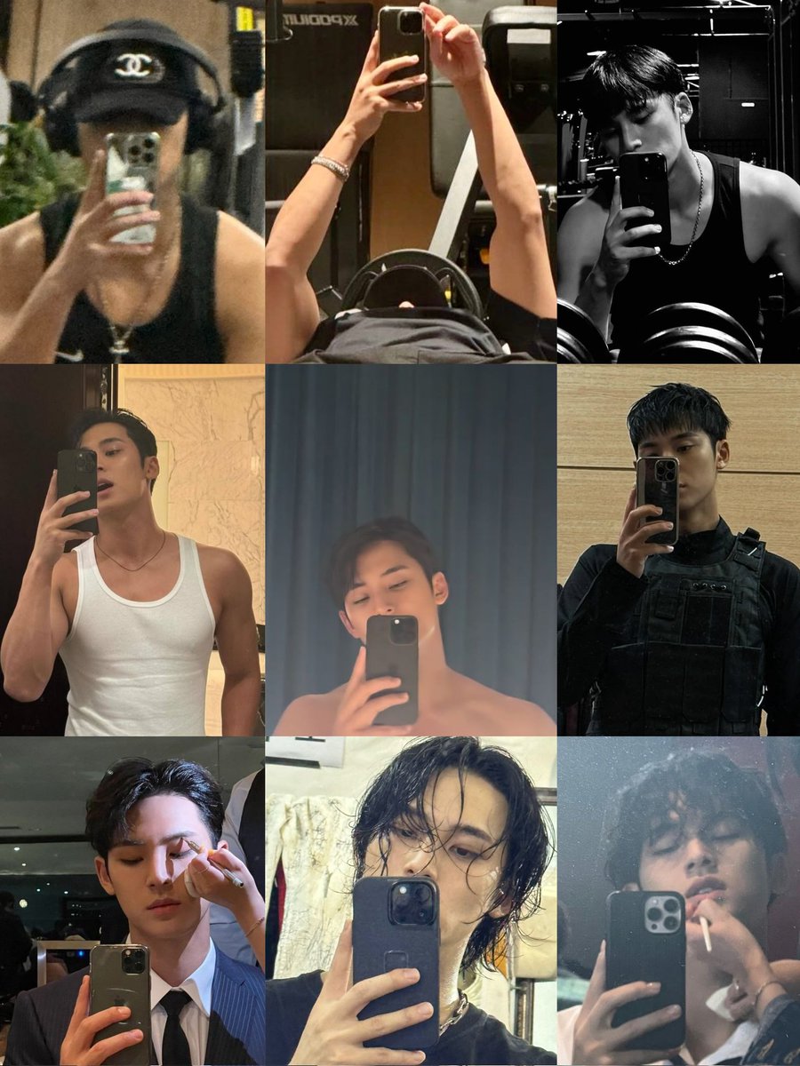 cvntres's tweet image. Mingyu doesn't play about mirror selfies