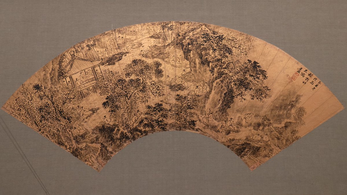 【真作】掛軸　扇面和歌図　詩情漂う墨画とかな書　風雅な一幅　S56 山水図扇面（明清名家扇冊のうち） 中国｜明時代・16世紀｜金箋墨画