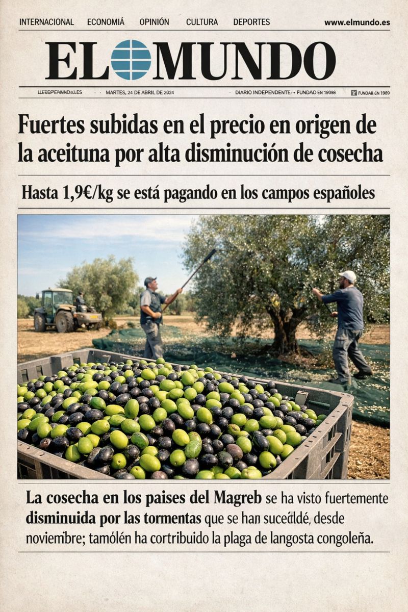Heliocatmo's tweet photo. Impresionante noticia, quizá buena para los olivareros... ¡la aceituna en lonja está superando los 1,9 €/kg!, hay incluso almazaras que la compran en el árbol... La noticia ha saltado en varios periódicos de tirada nacional (se puede ampliar en https://t.co/9zdXUt432R ) https://t.co/zcC2vQkWjO