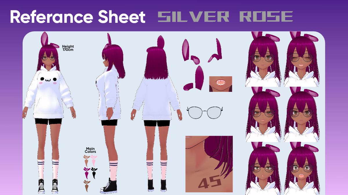 Silver_Rose_VT's tweet photo. This is my reference sheet! 💕
I know my outfit is pretty simple, but here you go!
#VTuber #VTuberEN #VTuberArt #FanartReference #DrawThis #SilverRoseArt https://t.co/EMPTnXpk8a