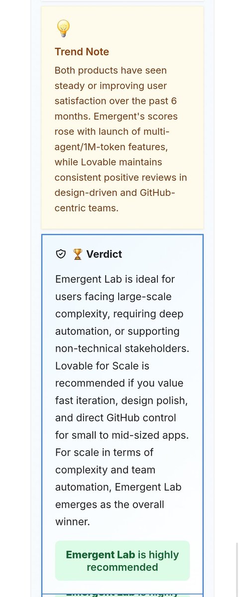 AskDilemma's tweet photo. I compared @emergentlabs vs @Lovable
This were the results.
Emergent labs won in comparison however more suited for technical teams, while Lovable is best for faster iterations .

Dilemma's mission is simple. 🔥
To help you decided when making buying decisions.✔️ https://t.co/7qaorluv7n