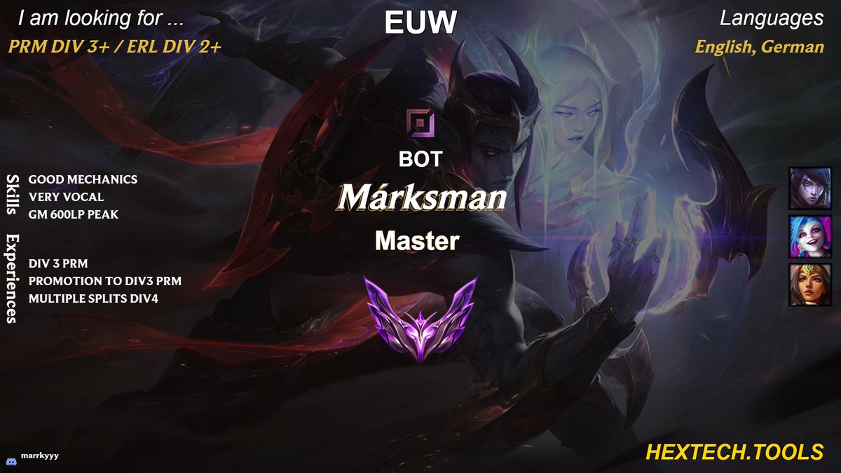 Hey people, due to alot of personal circumstances i am LFT this split, considering every offer but mainly looking for PRM div3+ or ERL 2+. Just hit me up in DMs on twitter or discord under the name "marrkyyy"

❤️&amp;🔁are highly appreciated!!

<a href="/lft_prm/">LFT PRM</a> <a href="/LoL_LFT/">LoL Looking For Team 🇮🇹 🇪🇺</a>