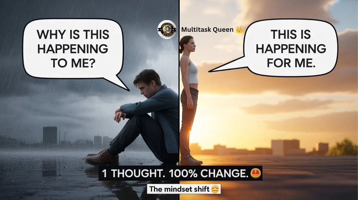 Multitask_Queen's tweet photo. Change your day with one thought. 👇
Stop: "Why is this happening TO me?" ❌
Start: "This is happening FOR me." ✅
• Challenge = Lesson
• Delay = Protection
• Rejection = Redirection
Trust the process. ✨
#Manifestation #Mindset #MultitaskQueen https://t.co/8sejRUGlJK