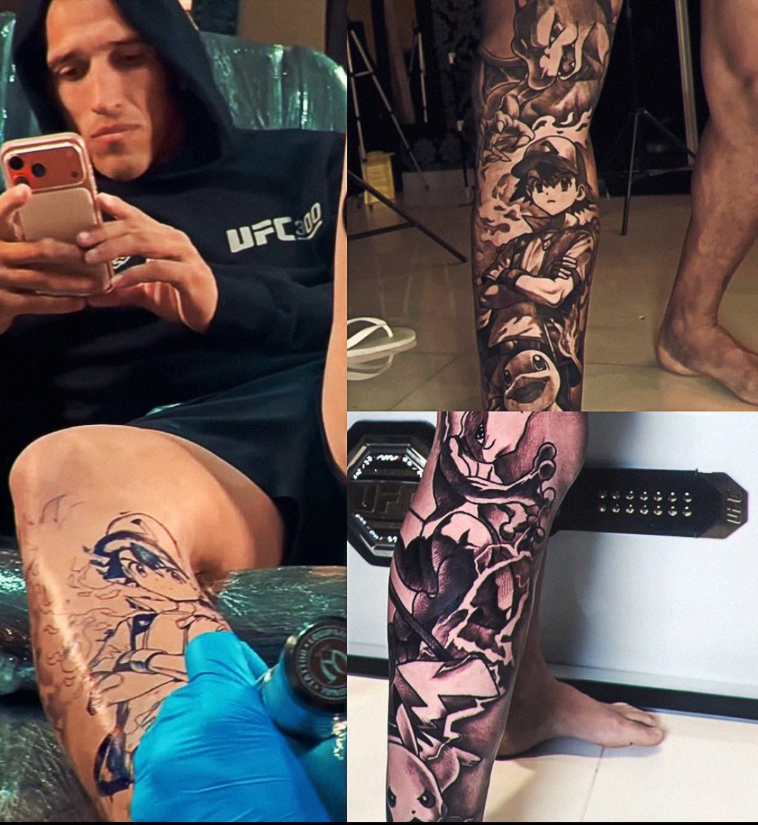 MMArena_'s tweet image. Le nouveau tatouage de Charles Oliveira en référence à Pokemon 🎨