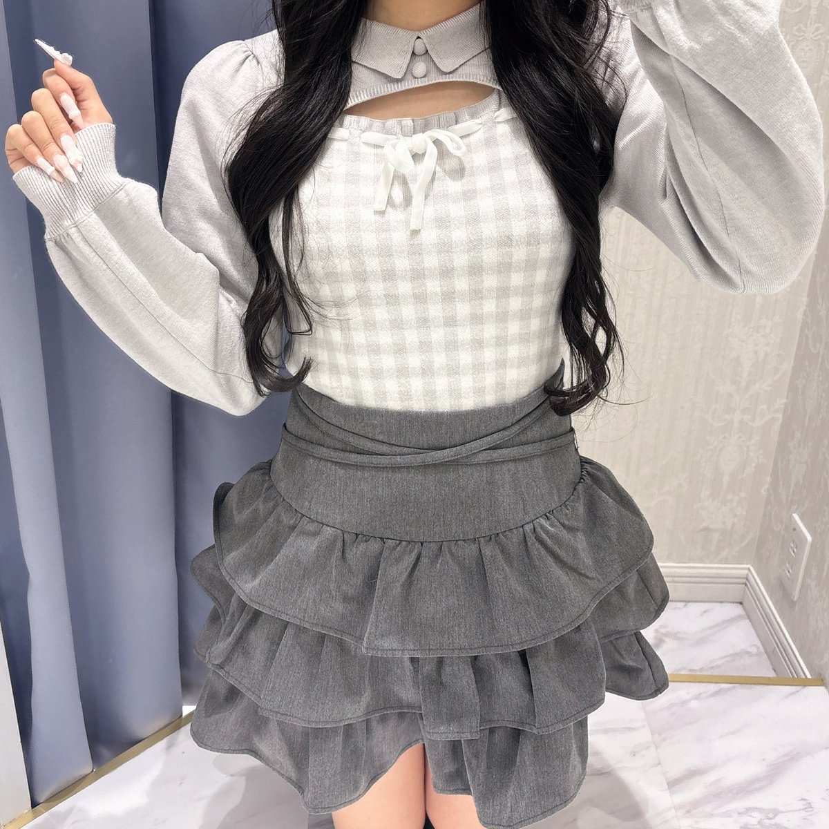 大阪店🪄🫧 ♡チェック襟ニット ¥7,500 PI IGY BK ♡クロスティアード