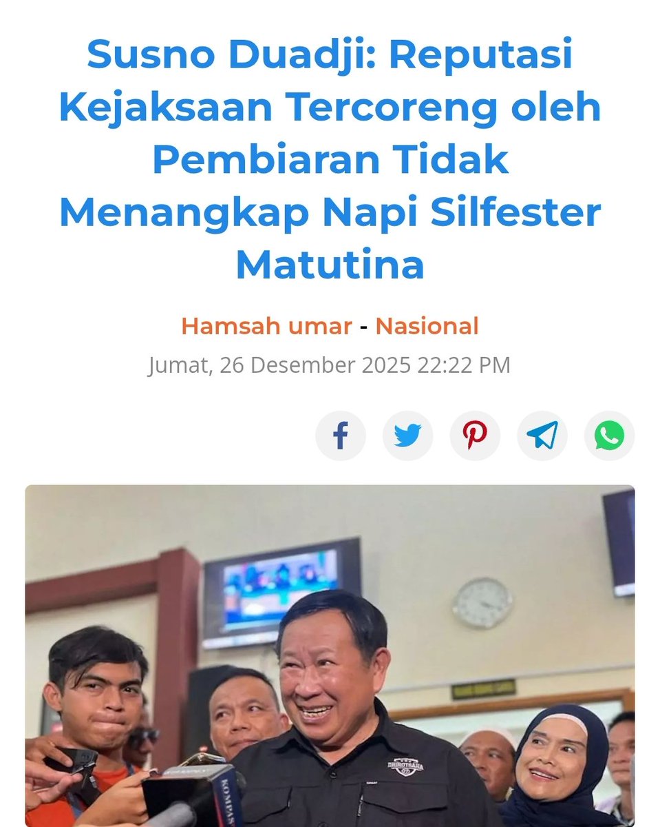 Bodohnya lagi seorang Napi diangkat jadi komisaris BUMN dan Kejaksaan Agung diam aja.
Kejaksaan berdalih sudah 6 tahun berusaha menangkap Silfester Matutina namun hingga kini belum berhasil. 🤦🏼