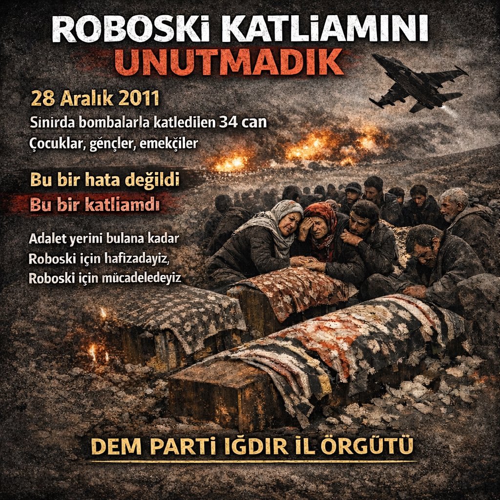 DemParti_IGDIR's tweet image. Roboski Katliamını Unutmadık

28 Aralık 2011
Sınırda bombalarla katledilen 34 can
Çocuklar gençler emekçiler

Bu bir hata değildi
Bu bir katliamdı

Adalet yerini bulana kadar
Roboski için hafızadayız
Roboski için mücadeledeyiz

#Roboski
#Unutmadık
#34Can
#Adalet