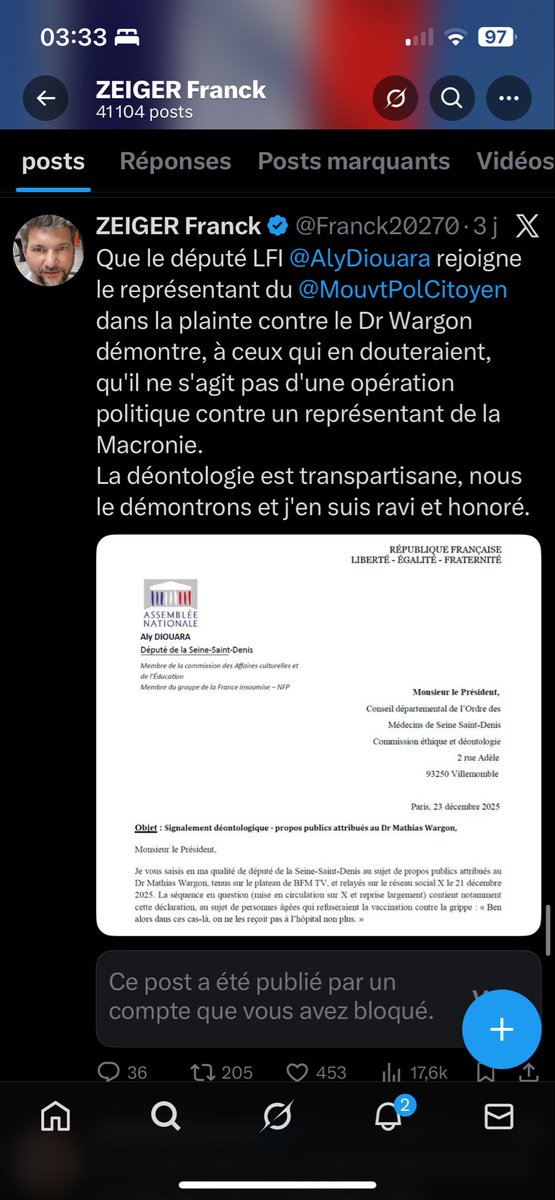Dans cette énorme shitstorm (et pourtant je suis habitué) il y a quand même un truc qui m’explose de rire. C’est le député <a href="/AlyDiouara/">Aly D</a> de <a href="/FranceInsoumise/">La France insoumise</a> qui s’associerait à un médecin notoirement antivax et d’ED en faisant une plainte à l’ordre (truc pas très à gauche).