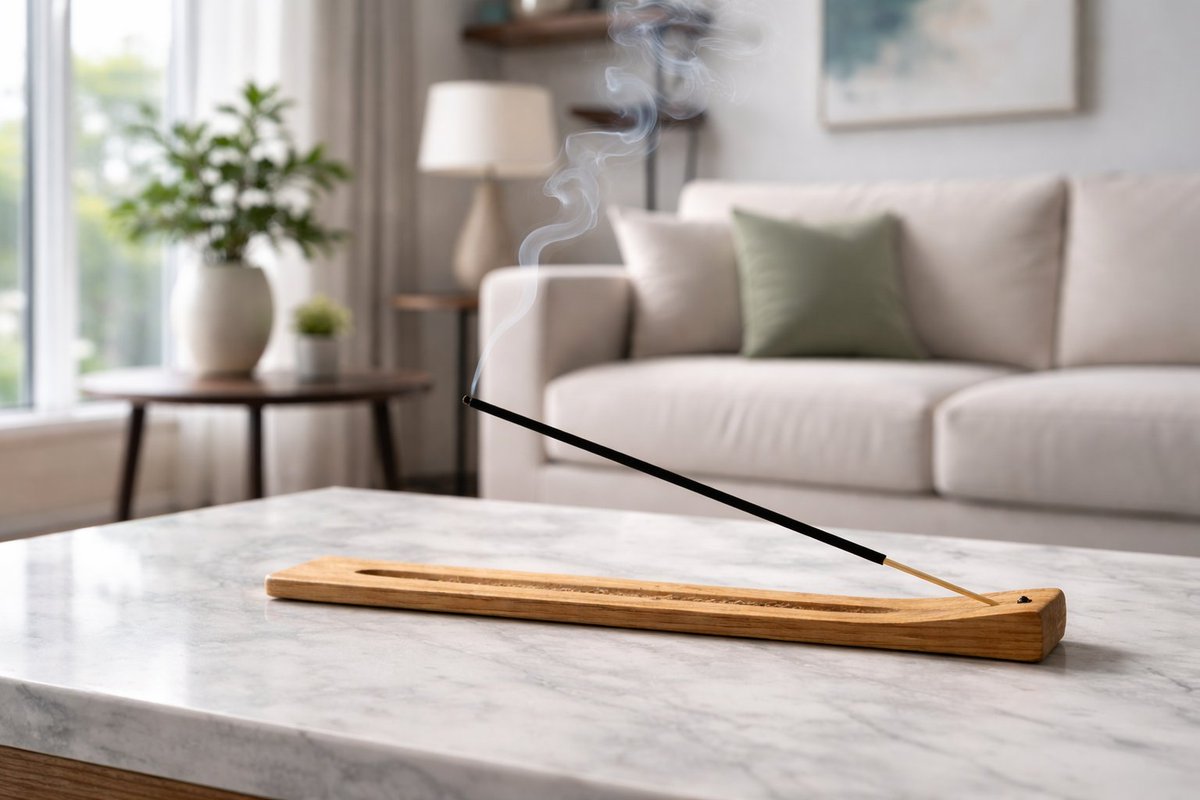 Incense sticks are thin sticks filled with an aromatic mixture that are lit at one end and emit a light, lingering scent as they burn. They create a cozy atmosphere, help you relax, mask unpleasant odors, and are often used for meditation or relaxation
