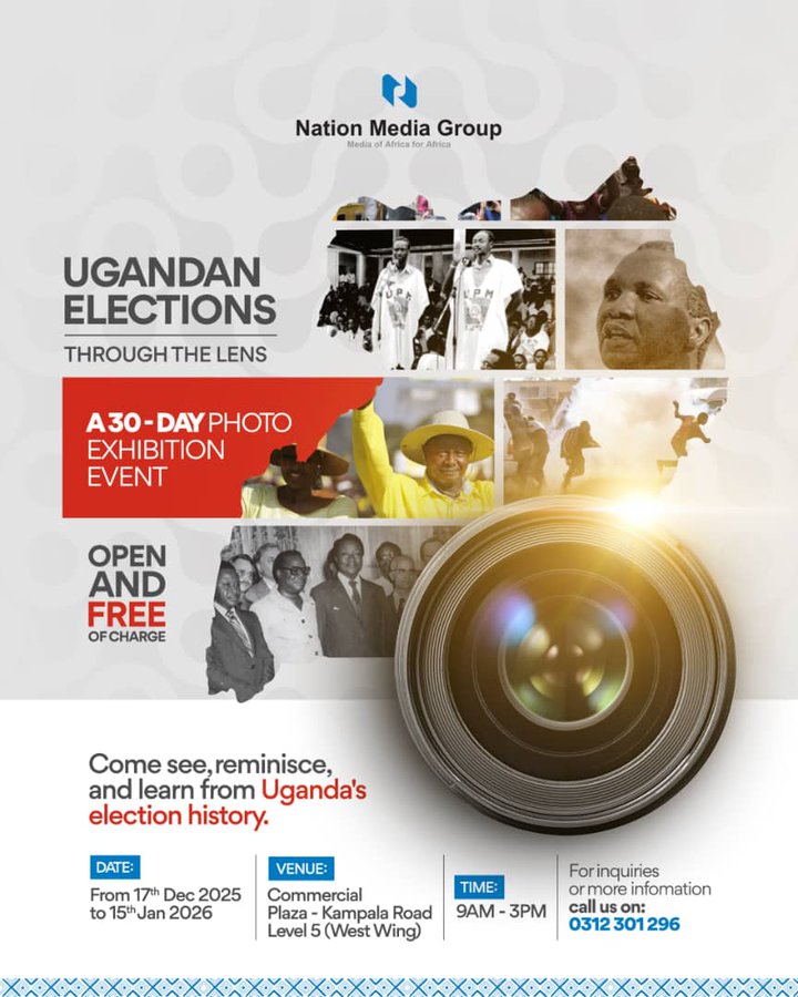 ntvuganda's tweet photo. Experience Uganda’s electoral journey, past and present, through powerful images. Visit the #NMGElectionExhibition at Commercial Plaza, Kampala Road, from 9 AM to 3 PM.
#NTVNews #UgandaDecides2026 https://t.co/ljuVz92KW0