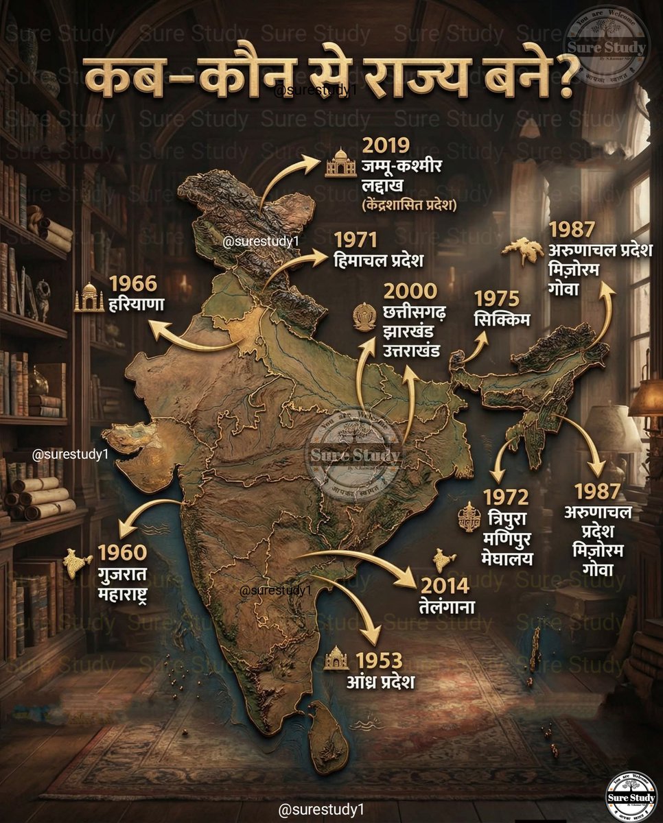 sure_study's tweet image. भारत के नए राज्य कब और कैसे बने? 🇮🇳 | State Formation of India Timeline

#IndianStates #StateFormation #IndianGeography
#IndianPolity #GKToday #IndiaMap #StudyGram
#EducationPost #ExamPreparation #StaticGK
#SureStudy #IndiaFacts #GeneralKnowledge