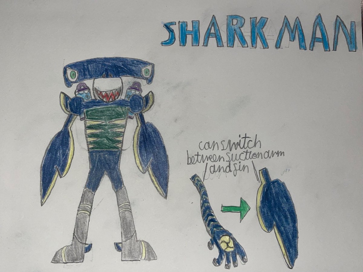 kolkagaming's tweet photo. @MegaMan This is my Robot Master I created

His name is Shark Man

#MegaManDO #DesignARobotMaster https://t.co/8oy3eASn30