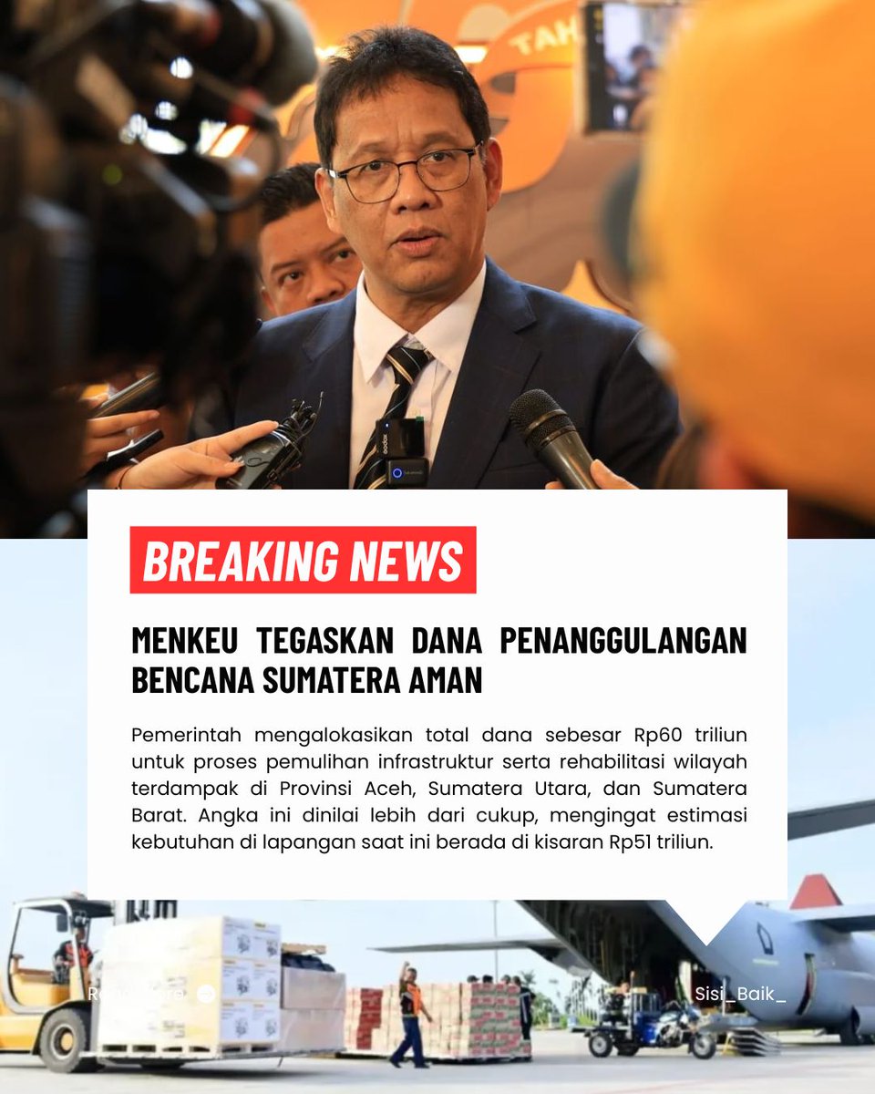 Genvine2's tweet photo. Menkeu menegaskan tidak ada masalah pada dana penanganan bencana. https://t.co/SFE65Dp00B