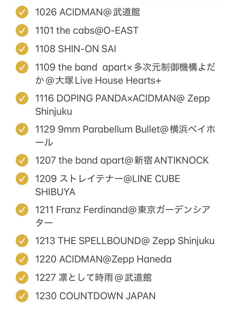so_oou's tweet photo. 残る年内ライブがCDJのみとなったので2025年下半期分のライブ数集計したところ40でした。

上半期と合わせると2025年の年間合計は81となりました。

それなりにハードスケジュールだったけど色々なところにも行ったりして楽しかったなぁ。 https://t.co/7JYKY2ON6d