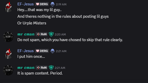 EFJesus47's tweet photo. This Ready or Not discord mod deleted my message of Urple Mister for no reason. Please help me get Urple Mister to be allowed in any and every discord server. https://t.co/kb82riC4eG