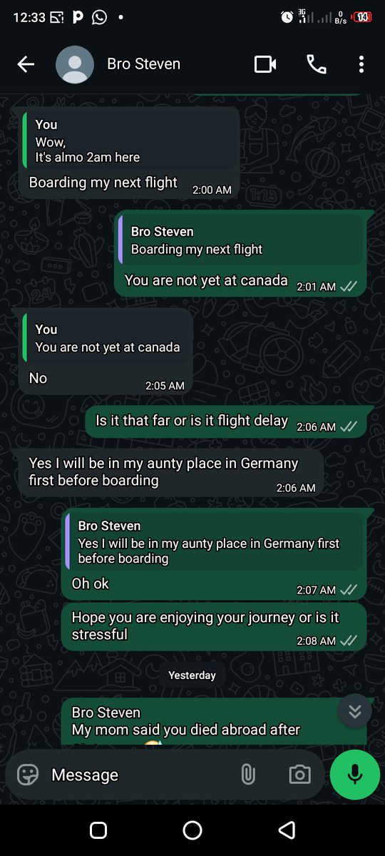 peterlightspeed's tweet photo. This was his last message with me💔
He was a very close friend of mine and he died abroad, he did not even stay up to 3 months and he died after Christmas 😓
He even called his mom on Christmas day😞
I was really hurt when I heard about his death yesterday and yet you are not grateful that you are seeing another day😭
And he always encouraged me to pursue my education abroad 

I am really in pain right now 💔😓