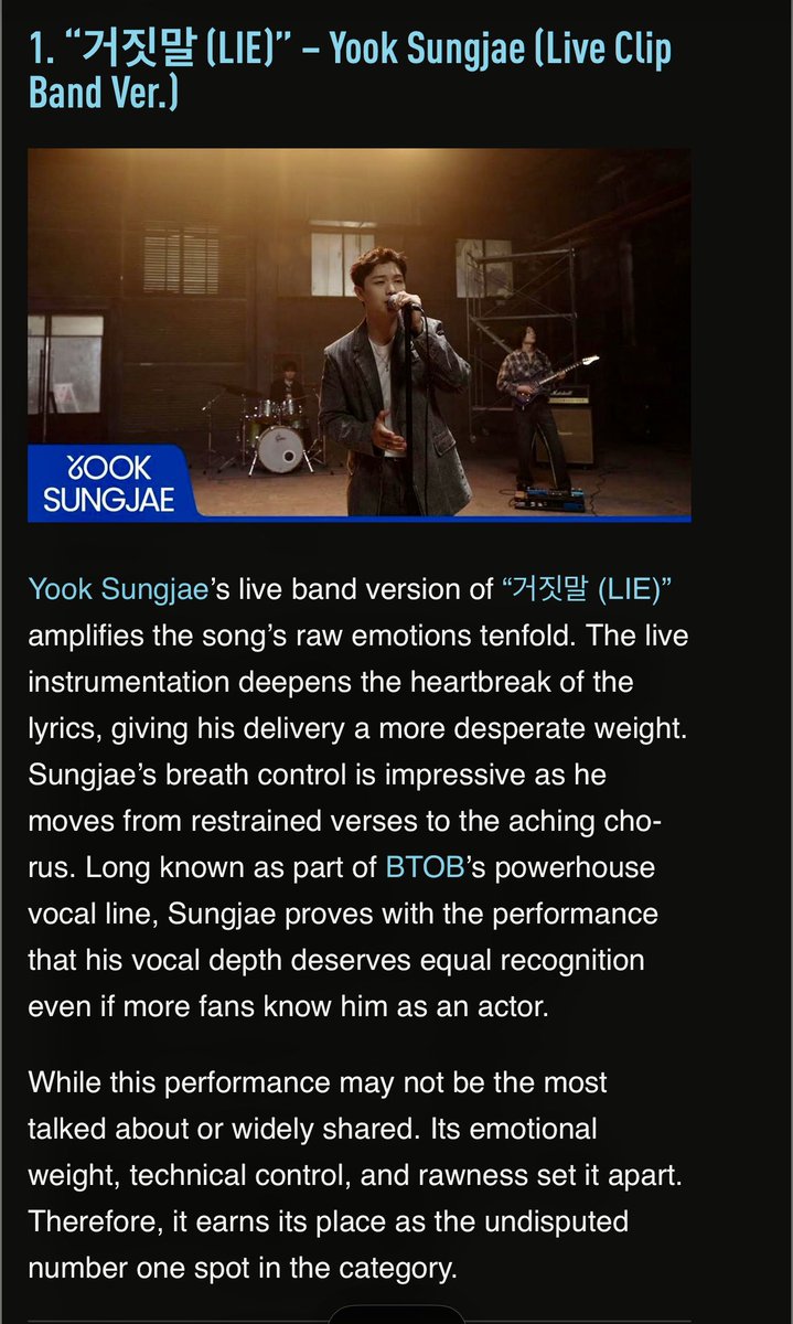 irin_kiran's tweet image. no big caption
Yook Sungjae — “거짓말 (LIE)” (Live Band Ver.)
#1 vocal performance of 2025

proud moment for 오칠 &amp;amp; Melody🦊🩵
#육성재 #YOOKSUNGJAE
#비투비 #BTOB