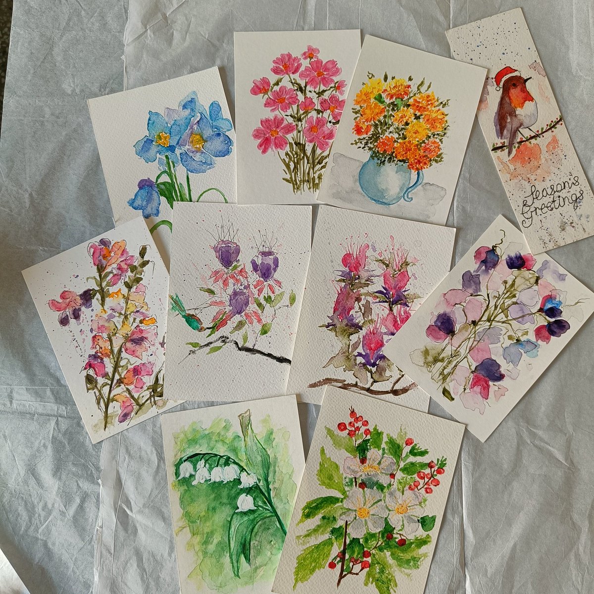tikulli's tweet photo. These mini watercolor paintings are available at discounted prices. You can use them as greeting cards too. There's a combo offer too. That soft laminated bookmark is a giveaway. DM if you wish to buy these. Do Share. https://t.co/KSNR19uUg5
