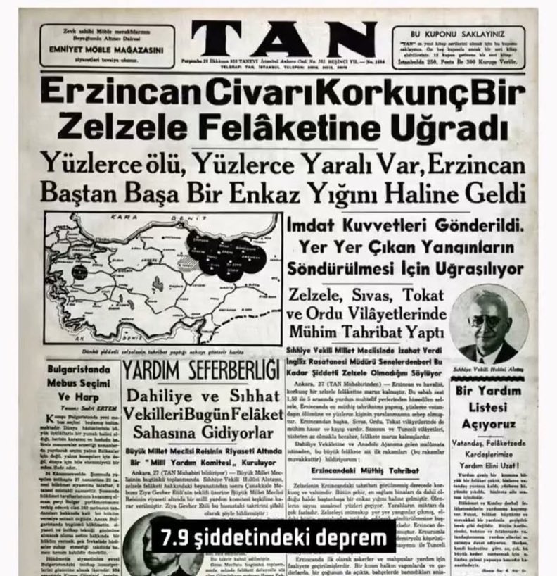 Yıl: 1939
Aylardan 27 Aralık 1939
Erzincan’da meydana gelen 7,9 büyüklüğündeki depremde, kırk bin canımız hayatını kaybetmiş.
Deprem ülkesi olduğumuz gerçeğiyle o gün yüzleşmiş olsaydık, ders alır, ona göre binalar yapardık.
Gelişmiş ülkelerde olduğu gibi insanımız ölmezdi…