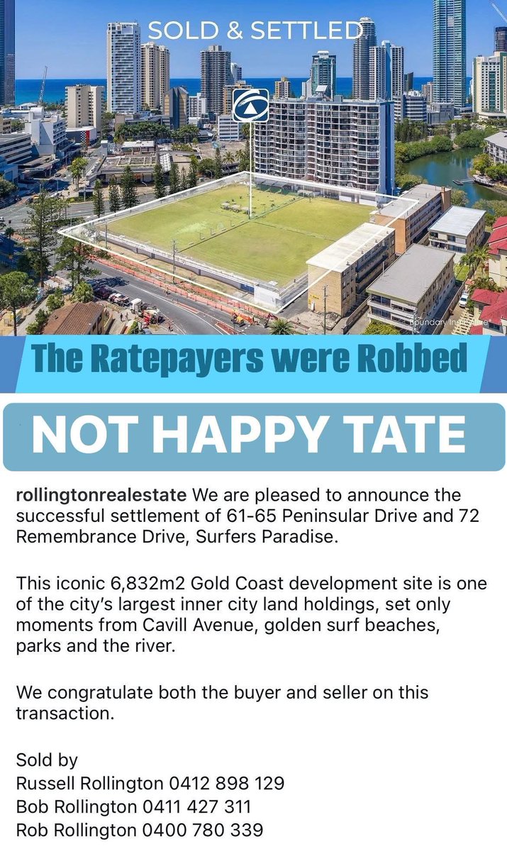 Would like to know how GoldCoast Mayor Tom Tate whom is often under investigation managed to acquire the 1000 square meter block the QLD state government owned as part of this site?
Tom Tate who successfully managed to get hold of the property and on sell it at a huge profit at