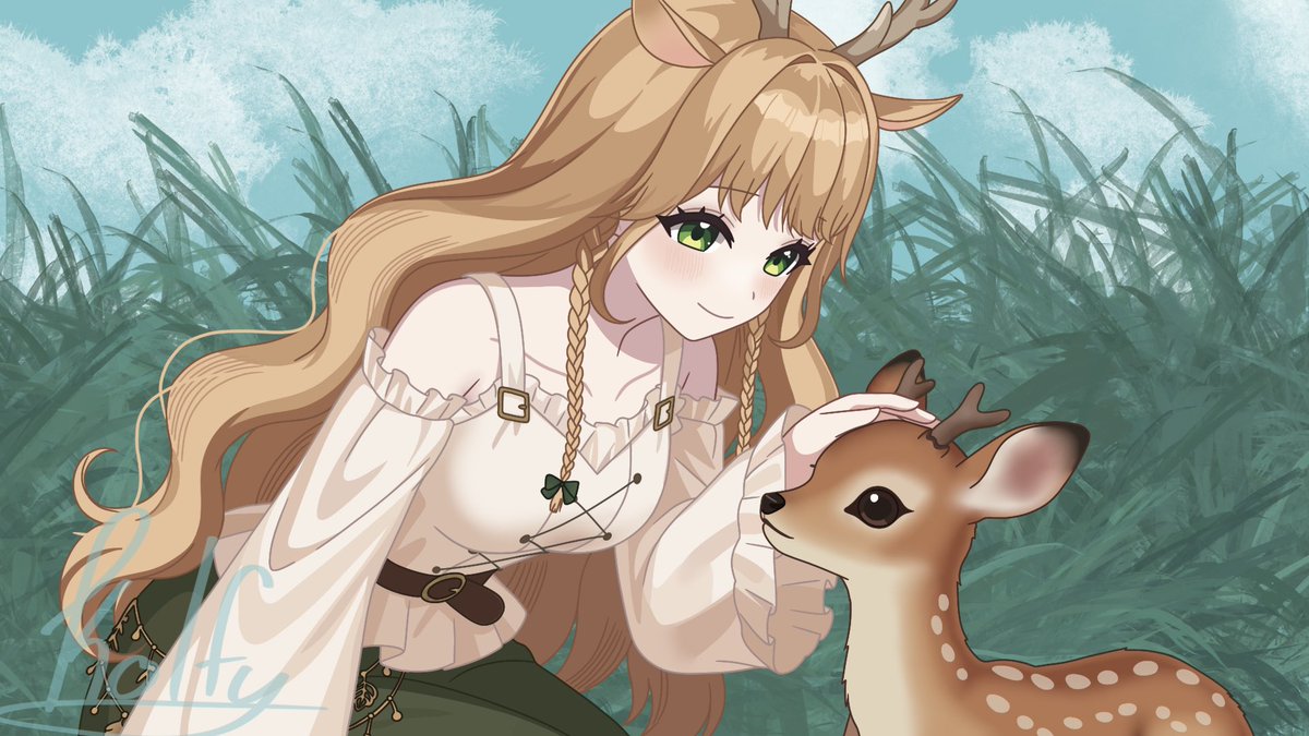 On the calmest of days the deers can be found relaxing in the fields. 💚🦌

Thanks for the commission <a href="/JellySake0/">JellySaké 【IRIAM US】</a>