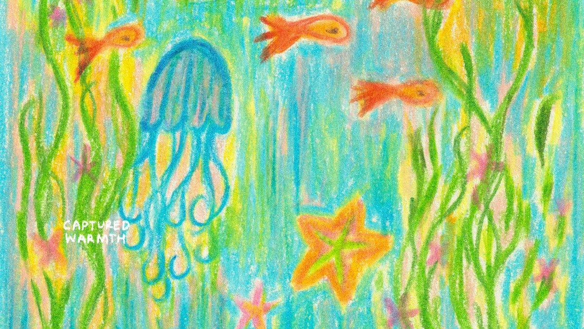 capturedwarmth's tweet image. my art in different colors 🍀🪼🌺🐠⭐️🍥