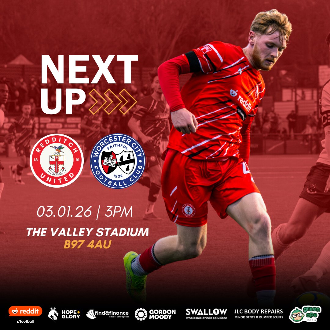 Heading into the New Year with a Derby on the horizon ⏭️

We host <a href="/WorcesterCity/">Worcester City</a> starting 2026 with an all-Worcestershire derby at the Valley.

🎟️ Tickets are discounted online, and there will be segregation in place.

All info &amp; discounted tickets ⤵️
redditchunited.co.uk/derby-day-redd…