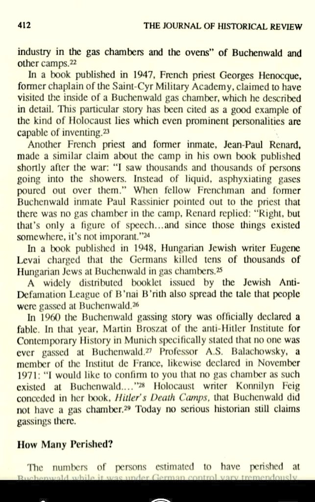 ObserverR8's tweet image. Buchenwald was one of the camps where they took footage of emaciated bodies and presented it as evidence of deliberate killing. An inmate Paul Rassinier wrote a couple of books about the false gassing claims and was ultimately proven correct. The claims were retracted.