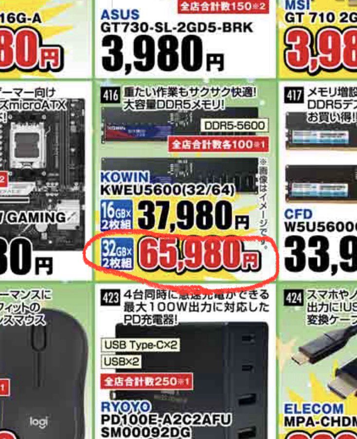 パソコンのメモリが値上がりと話題となっていますね。
自分は少し前に買っておきました♪
更に少し後に増設して128GBにしました。
ほとんど使っていませんが。💦