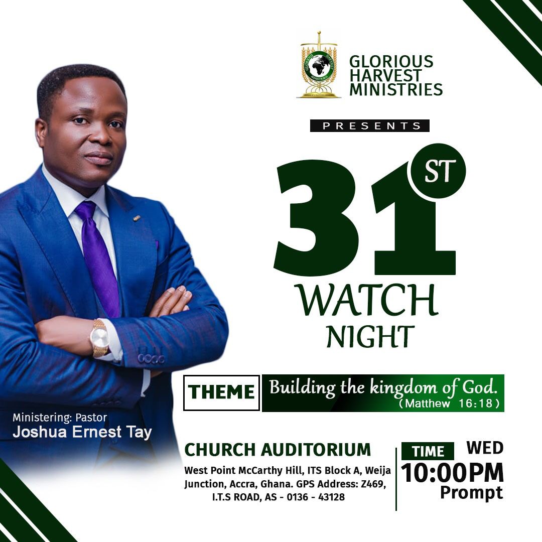 GHMsocial's tweet photo. Join us at Glorious Harvest Ministries as we wrap up 2025 and also celebrate the start of a brand new with prayer, praise and worship - let's double our commitment unto the lord this year!🔥 #WatchNightwithghm #NewYearwithghm 🎉 https://t.co/XrMgibQN3H