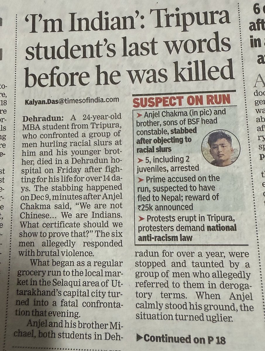 KhalidBaig85's tweet photo. Life imprisonment is a must for the killers of Anjel Chakma and his brother. An example has to be made out of the killers. Treat this crime as a National tragedy and a National security issue. This is a moment of great shame and introspection. Rest in peace young men. We share the pain and agony of your family.