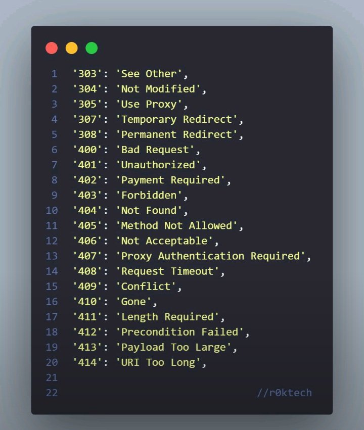 r0ktech's tweet image. Understanding HTTP status codes.

Save this for later!