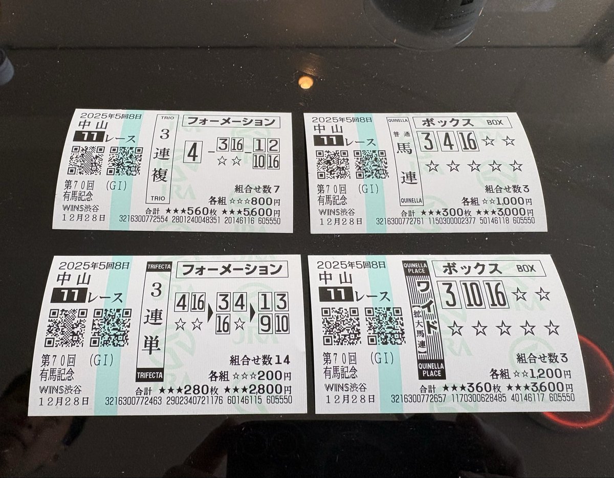 Lee0901ang's tweet photo. #有馬記念
④ミュージアム軸で
➓コスモも対抗にしてたんだけど
…すり抜けた…😭
めっちゃ惜しいけど、楽しかった🏇

最終12R当たった🎯♡ https://t.co/goksa4Szu0