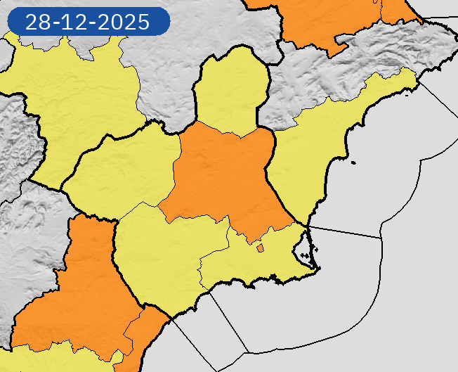 28/12 09:18 AVISOS HOY | Región de Murcia: lluvias. Nivel máximo de aviso: naranja.
Actualizaciones en aemet.es/es/eltiempo/pr…