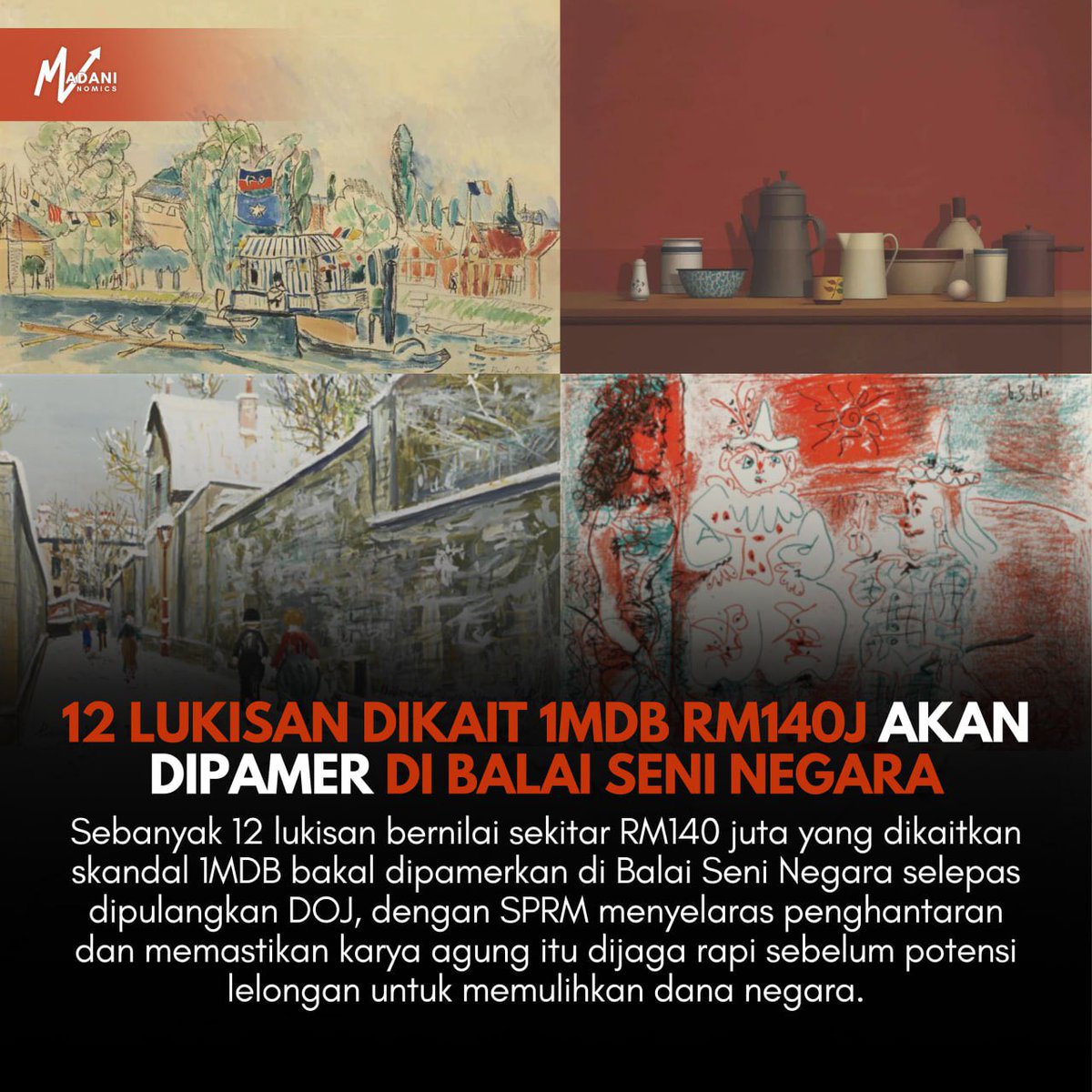 MadaniNomics's tweet photo. Lukisan agung 1MDB bernilai RM140 juta pulang ke tanah air, bakal dipamer di Balai Seni Negara. https://t.co/gakhV16fpG