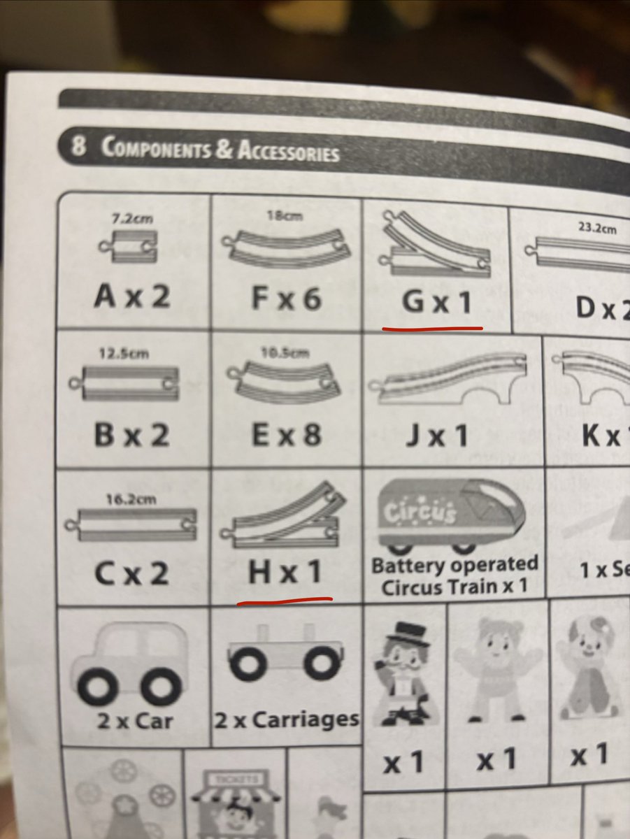 LewisonfireX's tweet photo. @AldiUK I bought the wooden circus railway set during your wooden toy event as a Christmas present. Got round to setting it up and in the box are 2 of the H pieces rather than 1x H and 1x G. So I can’t complete the circuit. Can you help please? https://t.co/nzJAAosV9m