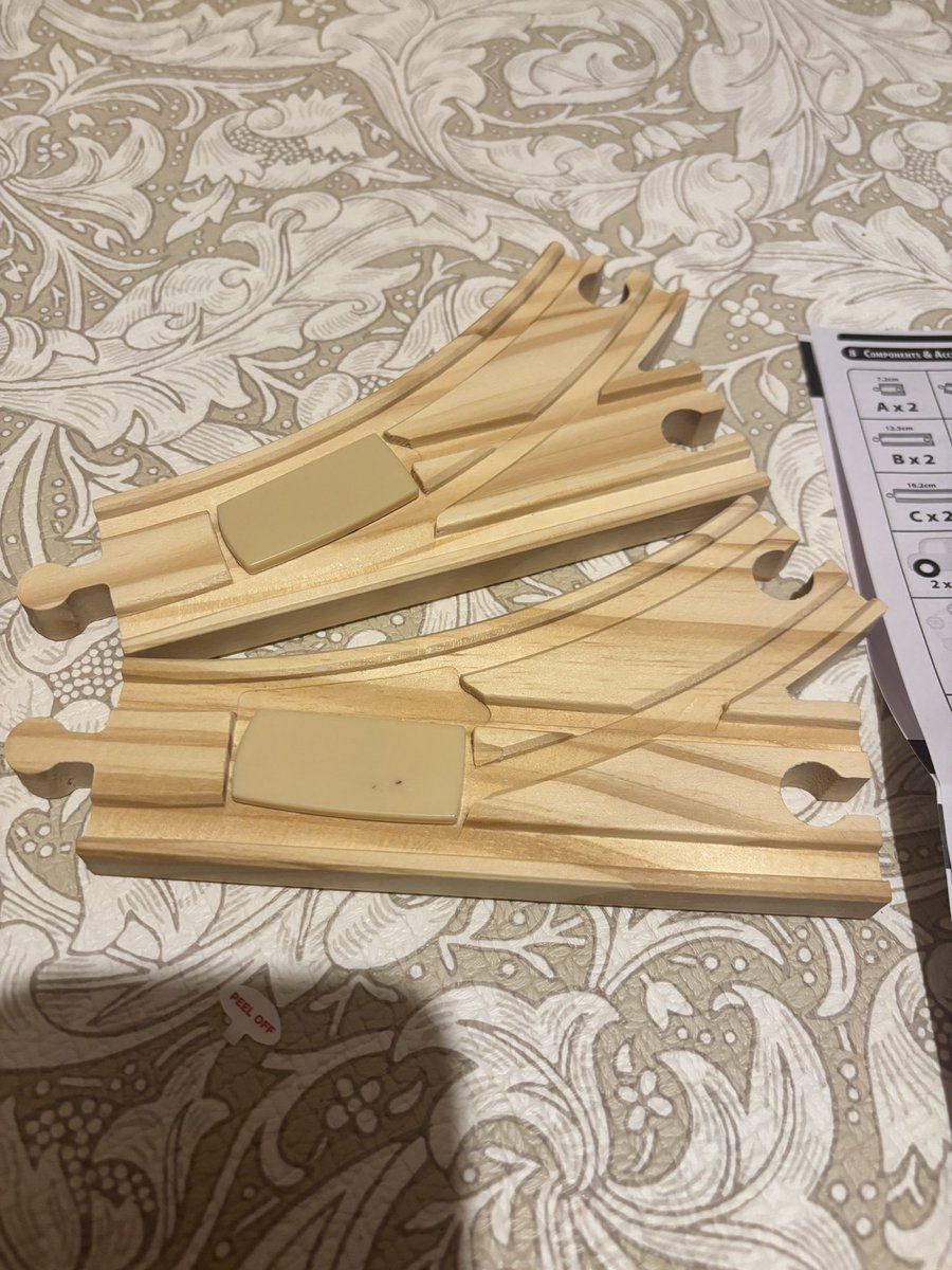 LewisonfireX's tweet photo. @AldiUK I bought the wooden circus railway set during your wooden toy event as a Christmas present. Got round to setting it up and in the box are 2 of the H pieces rather than 1x H and 1x G. So I can’t complete the circuit. Can you help please? https://t.co/nzJAAosV9m