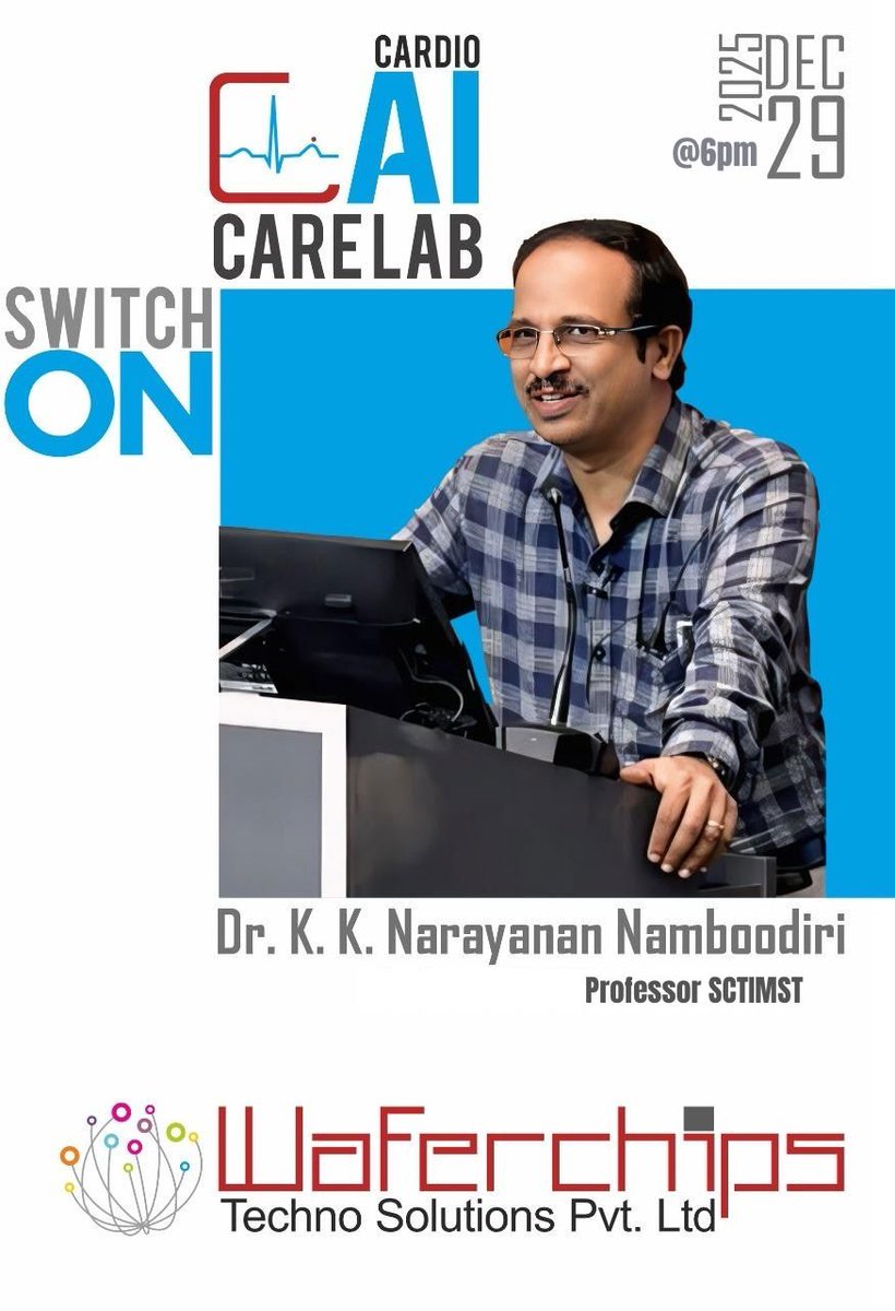 MyBioCalculus's tweet photo. We are pleased to announce the upcoming inauguration of the CAI Cardio Care Lab,
by Dr. K. K. Narayanan Namboodiri, Professor, SCTIMST.
29 December | 6:00 PM https://t.co/1p1Q92GPVG