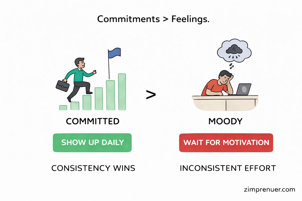 zimpreneur_com's tweet photo. Commitments > Feelings.  

If you only work when you feel like it, you’ll never outwork someone who’s committed.  

Business rewards consistency, not moods.

#Zimbabwe  #ZimBusiness #ZimbabweBusiness  #EntrepreneurMindset #zimpreneur #2026Goals

🌐 https://t.co/5A5Ryw4VGr https://t.co/pG3SUq50g1