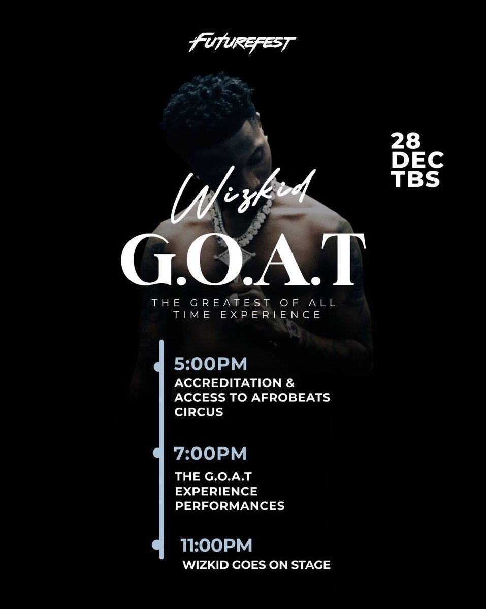 WIZKID goes on stage by 11PM today! ⏰
Do not be late. ❤️🦅

#WizkidFutureFest