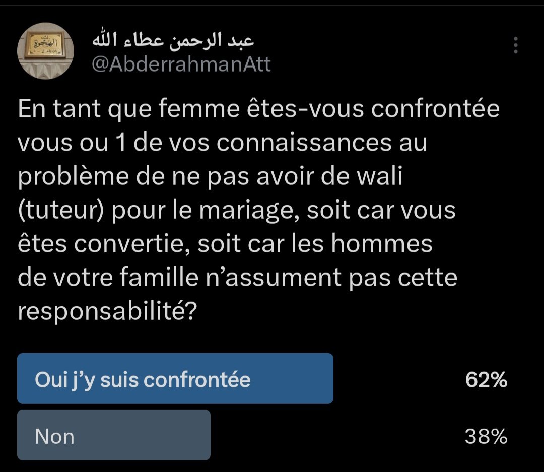AbderrahmanAtt's tweet image. Vous vous demandez pourquoi par exemple tant de nos frères &amp;amp; sœurs finissent par tomber dans le haram? 
Une des réponses et des causes est juste consternante : le verdict est sans appel. Ce sondage ici sur twitter démontre qu’environ 2 femmes sur 3, soit n’ont pas de tuteurs,…