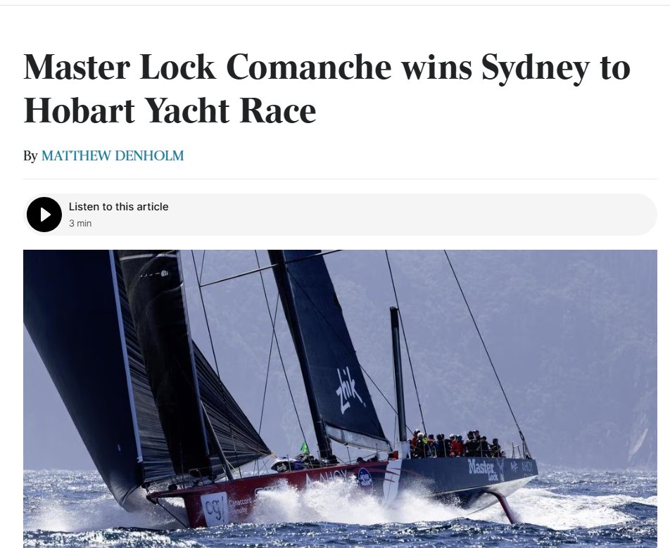 MatthewRDenholm's tweet image. Master Lock Comanche wins Sydney to Hobart Yacht Race theaustralian.com.au/sport/master-l… via @australian #SydneytoHobart #yachts #sport #yachting